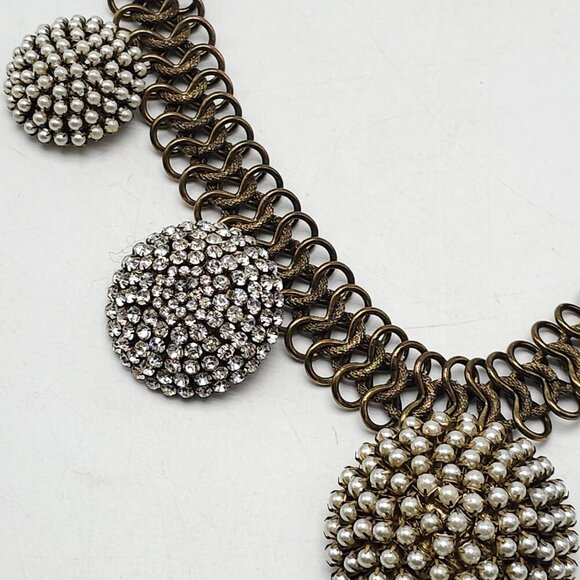 Chico's Runway Haute Couture Domed Rhinestones Faux Pearls Gold-Tone Necklace - Picture 5 of 8